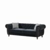 Chesterfield Velvet Upholstery Fabric Sofa With Roll Armrest & Nailhead, Mid Century Modern Couch - Black - Image 12