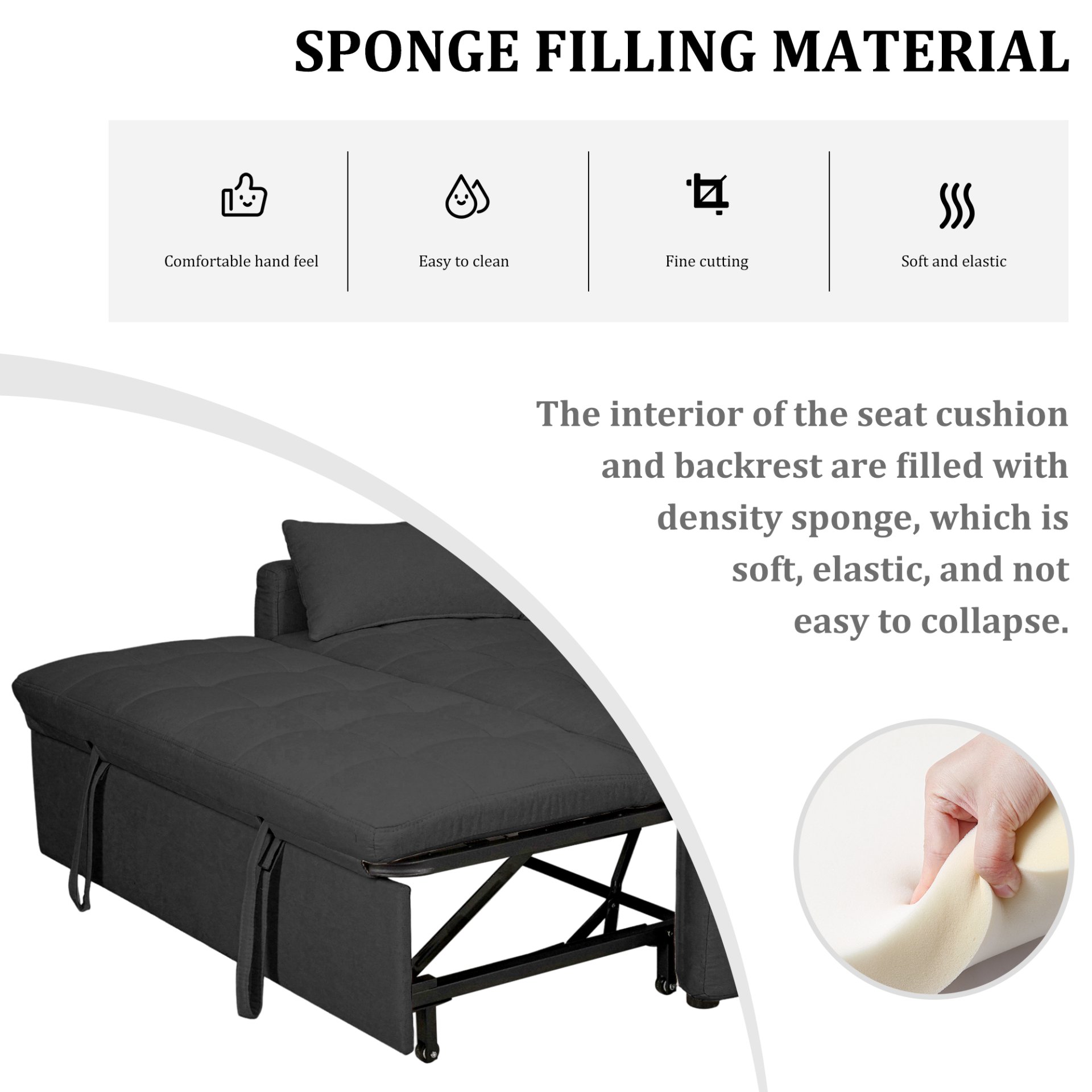 Balus - 2 In 1 Convertible Sofa Bed With Storage And Adjustable Backrest - Gray - Image 7