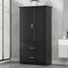 Tall Bathroom Storage Cabinet, Cabinet With 2 Doors And Drawers, Adjustable Shelf - Black - Image 22