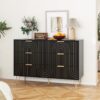 Modern 6 Drawer Dresser, Modern Dresser With Metal Handles, Storage Chest Of Drawer, Wide Dresser Drawer Organizers With Carving Design For Bedroom, Living Room, Hallway - Black - Image 2