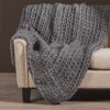 Cozy Knitted Acrylic Throw Blanket With Double Sided Design - Dark Gray - Image 2
