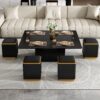 Lift Top Coffee Table With 4 Storage Stools, Multi Functional Adjustable Coffee Table For Living Room - Black - Image 4