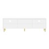 Modern TV Stand, TV Cabinet With 5 Metal Legs And Metal Handles, 2 Drawers And 2 Cabinets With Fluted Glass Doors For Living Room, Up To 80" - White - Image 18