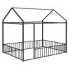 Full Size Bed House Bed Frame With Fence - Black - Image 2