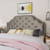 Luella - Button Tufted Full / Queen Upholstered, Metal Panel Headboard - Gray - Image 2