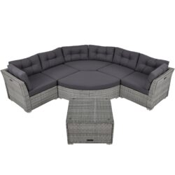 Elegant Patio Furniture Set Outdoor Daybed Rattan Sectional With Cushions And Center Table - Gray