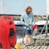 15 Gallon / 57 L Gas Caddy With Wheels Fuel Transfer Tank Gasoline Diesel Can Fuel Storage Tank For Automobiles ATV Car Mowers Tractors Boat Motorcycle - Red - Image 2