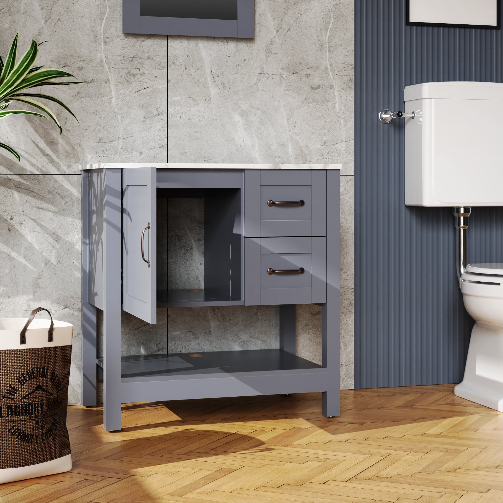 Bathroom Vanity With Mirror And Top Only - Gray - Image 4