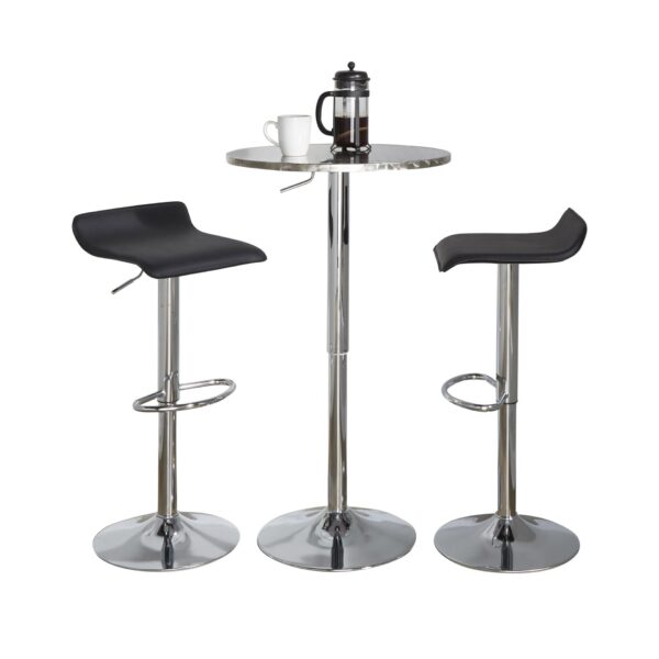 Ale - 3 Piece Bar Set Bistro Round Contemporary Adjustable Oval Footrest - Silver / Chrome - Black