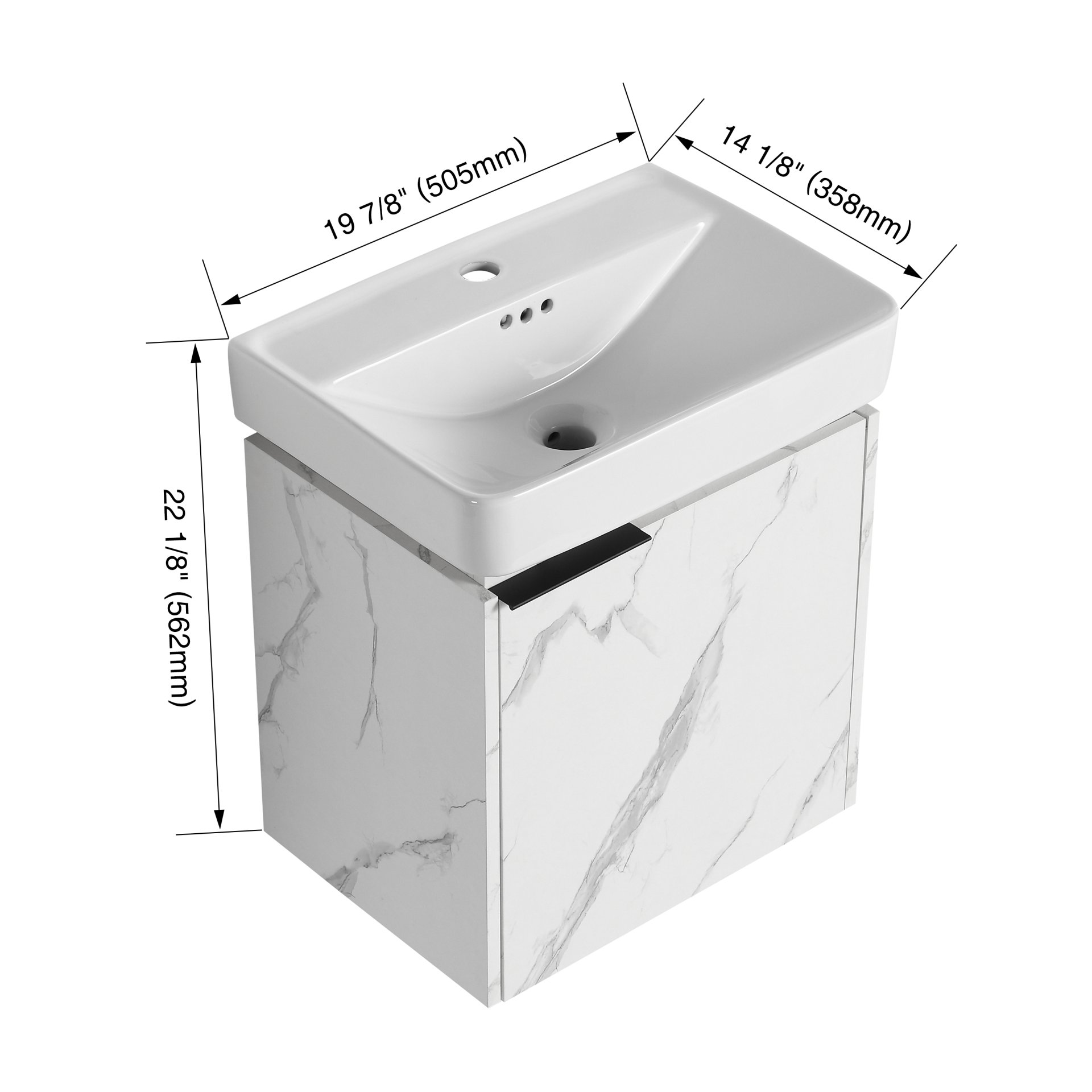 Wall Mounted Bathroom Vanity With Ceramic Sink And Storage Cabinet - Carrara White - Image 3