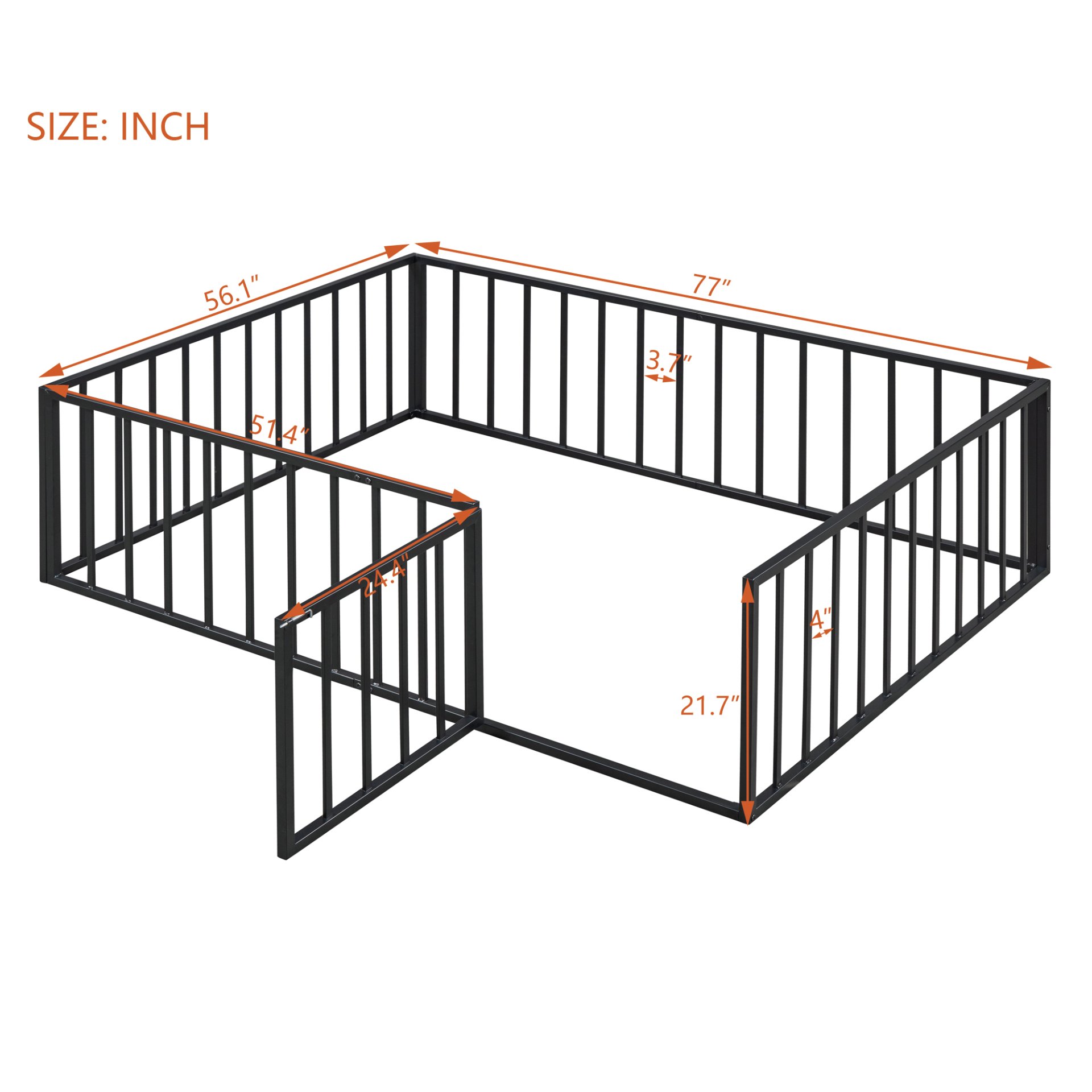 Full Size Floor Bed Frame With Fence And Door - Black - Image 7
