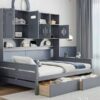 Full Size Daybed With 2 Drawers And All In One Cabinet And Shelf - Gray - Image 19