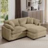 Retro Modern Corduroy 2 Seater Sofa With Ottoman Cozy For Small Spaces - Tan - Image 4