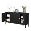 4 Door Sideboard Storage Cabinet For Living Room And Dining Room, 2 Large Cabinets With Gold Handles And Adjustable Shelf - Black - Image 8