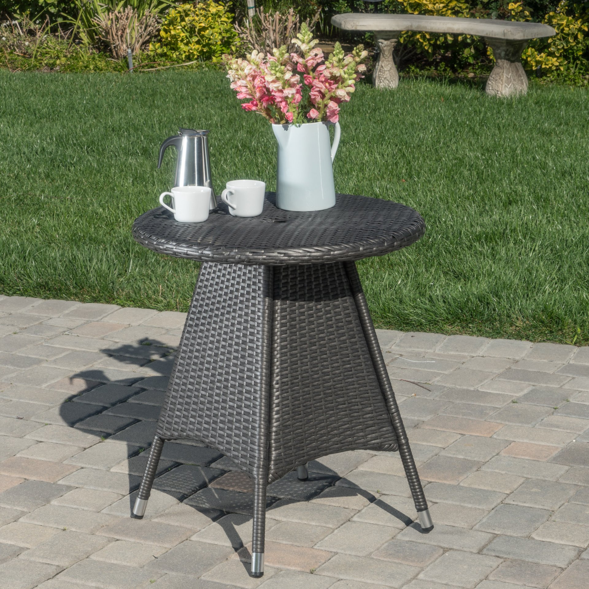 Outdoor Rattan Bistrotable With Surface Round - Gray - Image 9