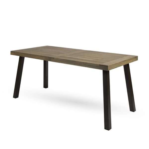 Acacia Wood Dining Table With Slat Design - Gray / Rustic Metal