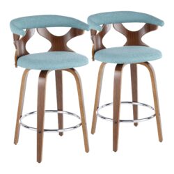 Gardenia - Mid-Century Modern Counter Stool (Set of 2) - Walnut / Teal