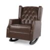 Amedou - Contemporary Tufted Wingback Rocking Chair - Dark Brown - Image 6
