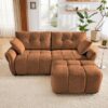 Modern Fabric 2 Seater Sofa With Ottoman Minimalist Design Ideal For Living Room - Burnt Orange - Image 5