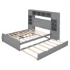 Full Size Bed With All In One Cabinet, Shelf And Sockets, Twin Size Trundle - Gray - Image 21