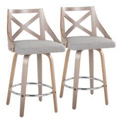 Charlotte - Farmhouse Fixed Height Counter Stool With Swivel With Round Footrest (Set of 2) - Light Gray