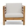 Outdoor Club Chair, Acacia Wood Patio Chair With Fabric Cushion For Backyard, Poolside - Teak / Beige - Image 5