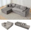 Compression Sectional Couch With Comfy Chaise, Boneless L Shape Sofa With Deep Seat, Minimalist Modular Couches Sleeper - Gray - Image 4