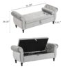 Velvet Multifunctional Storage Rectangular Ottoman Bench With Pillow - Gray - Image 3