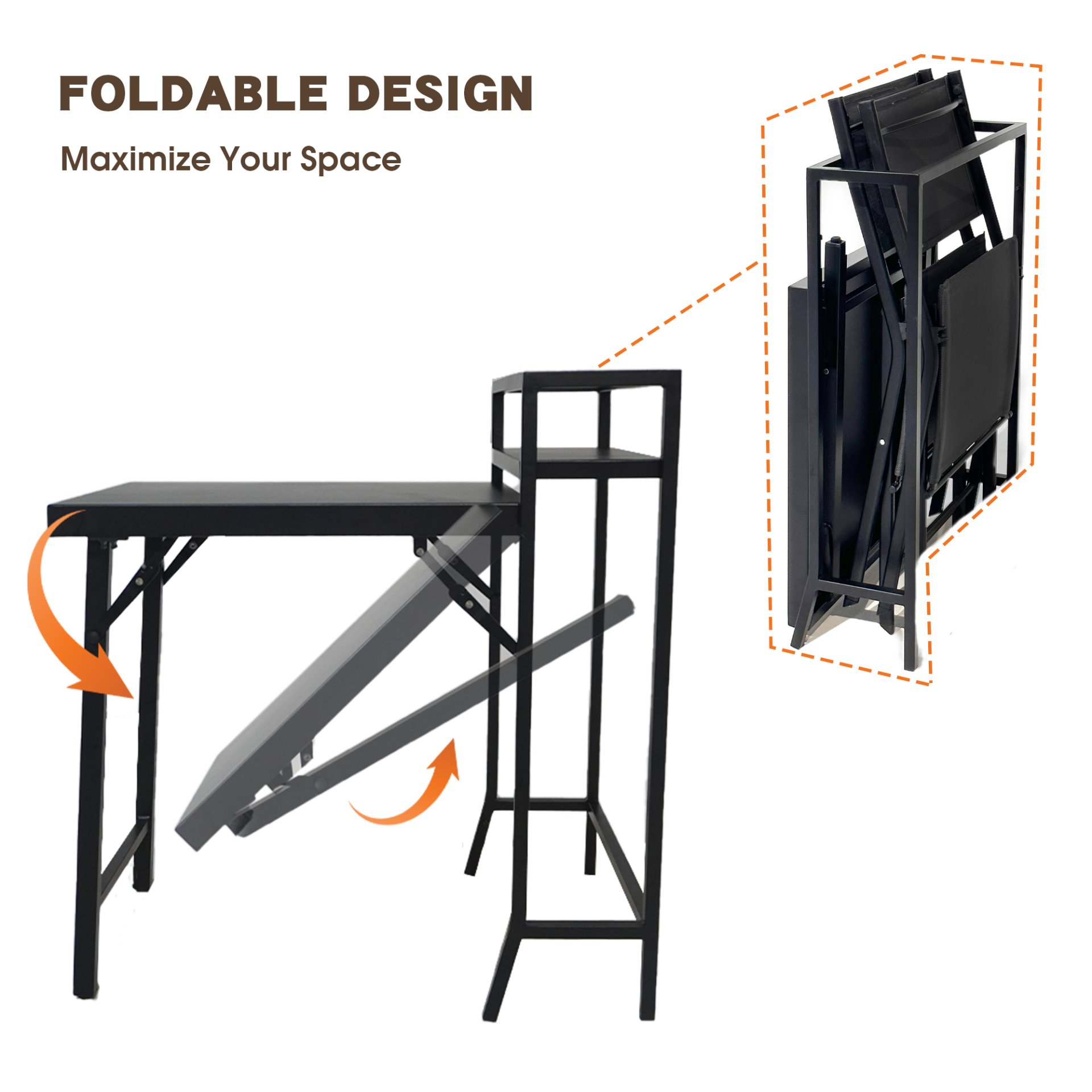 3 Piece Patio Bistro Set, Patio Set Of Foldable Patio Table And Chairs, Outdoor Patio Furniture Sets - Black - Image 8