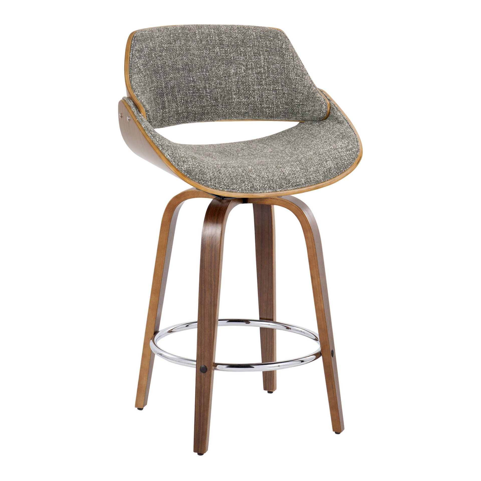 Fabrizzi - Mid-Century Modern Fixed Height Counter Stool With Swivel With Round Footrest (Set of 2) - Walnut / Gray - Image 2