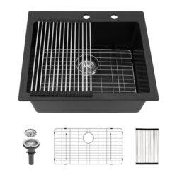 Kitchen Sink, Granite Composite Drop In Sink - Black