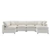 Modern Modular Cloud Sofa Bed, 6 Seat Chenille Sectional Couch Set With Ottoman, Free Combination, Convertible U Shaped Sleeper Sofa - Beige - Image 25