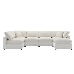 Modern Modular Cloud Sofa Bed, 6 Seat Chenille Sectional Couch Set With Ottoman, Free Combination, Convertible U Shaped Sleeper Sofa - Beige