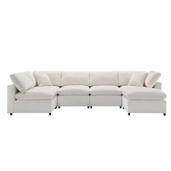 Modern Modular Cloud Sofa Bed, 6 Seat Chenille Sectional Couch Set With Ottoman, Free Combination, Convertible U Shaped Sleeper Sofa - Beige