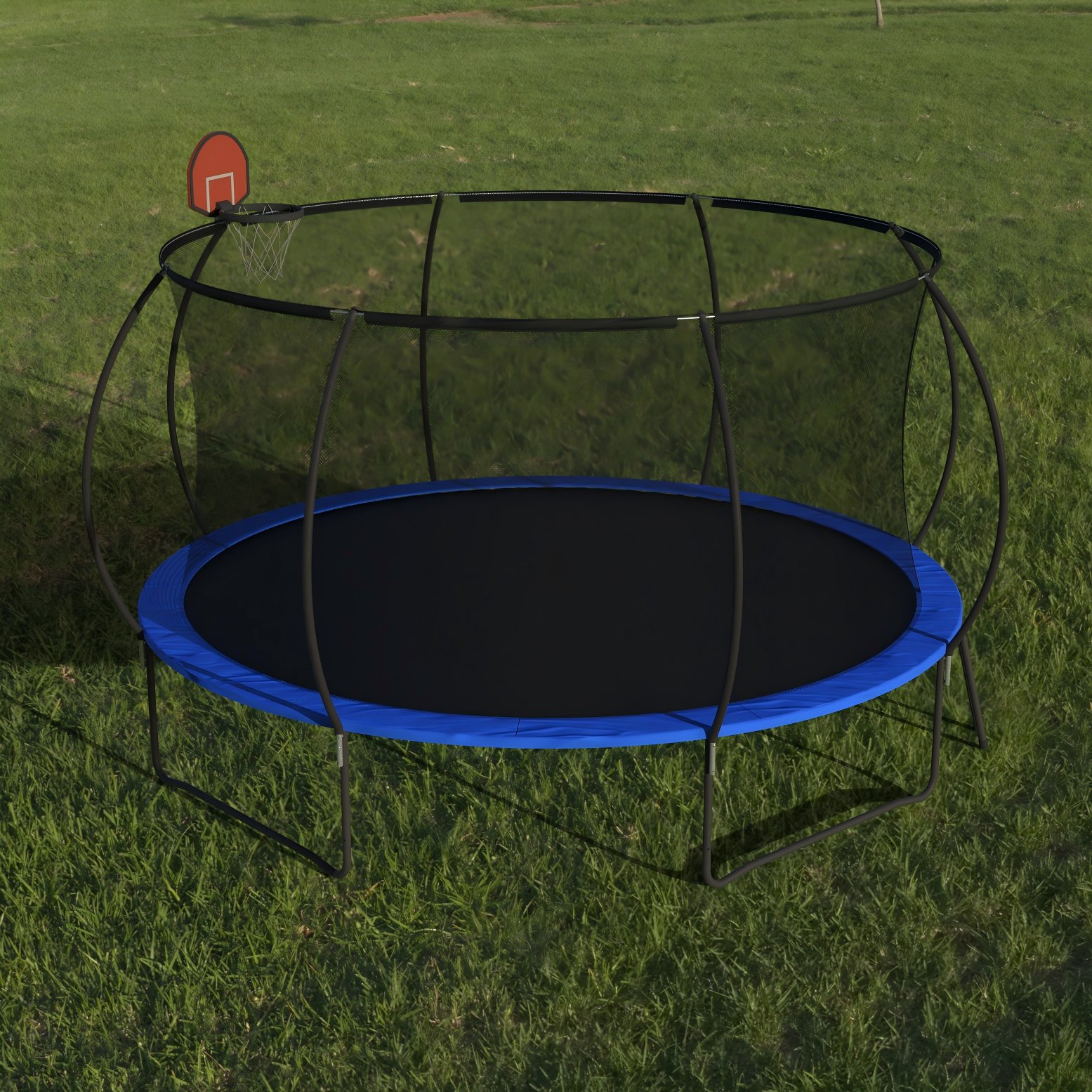 Pumpkin 14 Ft Outdoor Trampoline With Basketball Hoop Enclosure Net Ladder And Metal - Black / Blue - Image 4