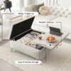 Modern Wood And Fabric Square Storage Ottoman Coffee Table With Lift - Top Design - Upholstered Bench For Living Room Organization - Beige - Image 4