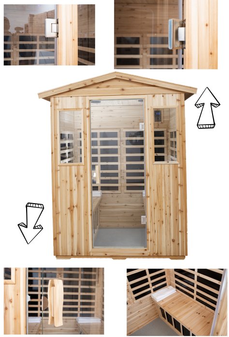 4 Person Old Fir Far Infrared Outdoor Sauna Room - Natural - Image 12