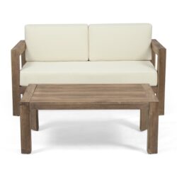 2 Piece Patio Set With Open-Back Loveseat And Coffee Table - Beige / Brown