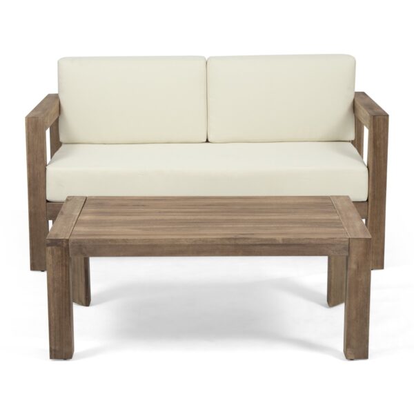 2 Piece Patio Set With Open-Back Loveseat And Coffee Table - Beige / Brown