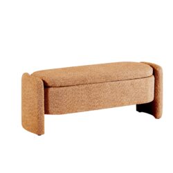 Ottoman Oval Storage Bench, 3D Lamb Fleece Bench With Large Storage Space For The Living Room, Entryway And Bedroom - Brown