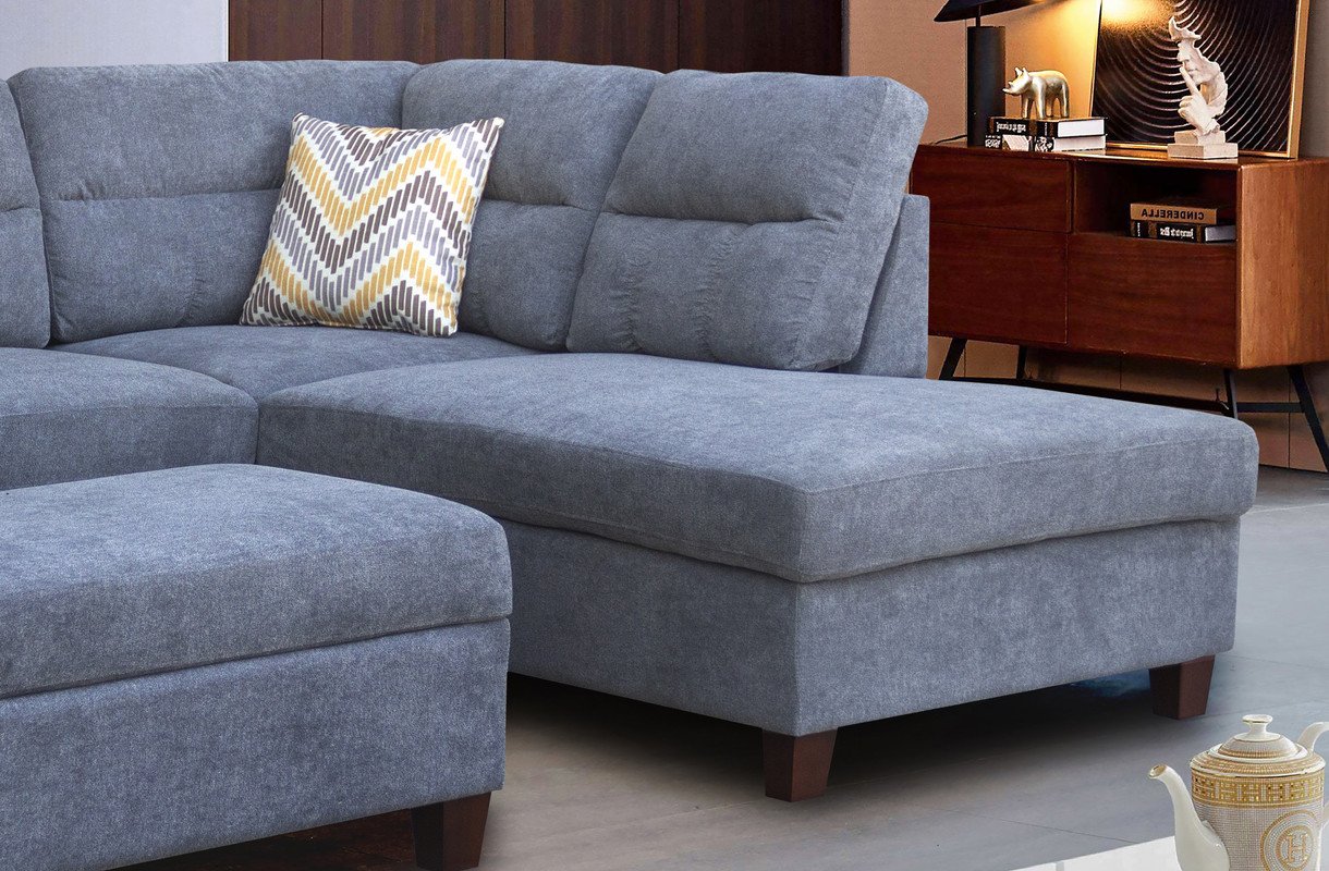 Diego - Sectional Sofa With Right Facing Chaise, Storage Ottoman, And 2 Accent Pillows - Gray - Image 6