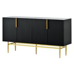 Modern Elegant 4 Door Sideboard Gold Metal Handle Buffet Cabinet For Dining Room, Living Room, Bedroom, Hallway - Black