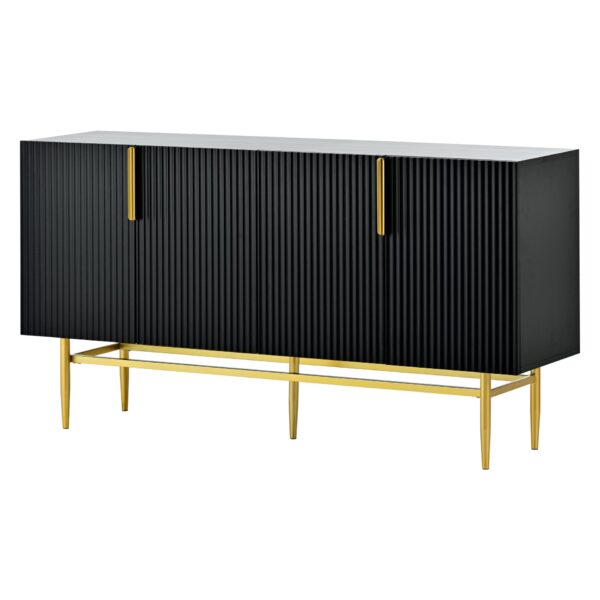 Modern Elegant 4 Door Sideboard Gold Metal Handle Buffet Cabinet For Dining Room, Living Room, Bedroom, Hallway - Black