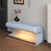 Modern Leather Upholstered Entryway Bench With LED Sensor Light Ottoman For Living Room, Or End Of Bed - Blue - Image 2