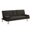 Contemporary Sofa Bed With Armrest 2 Holders - Dark Brown - Image 6