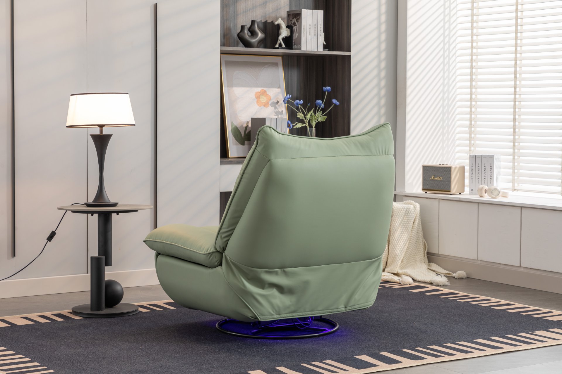 270 Swivel Glider Recliner Chair, Power Recliner Rocking Chair, USB Port Charge For Nursery Chair With Atmosphere Lamp For Living Room Bedroom Apartment - Green - Image 10