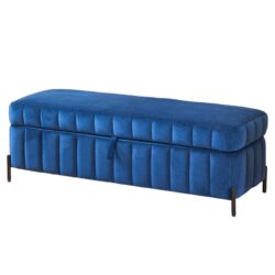 Wide Upholstered Velvet Storage Soft Bench Footstool Ottoman End Of Bed With Metal Legs, Foot Rest For Living Room, Entryway And Bedroom - Black / Navy