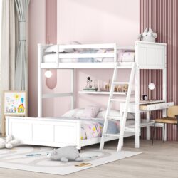 Twin Over Full Bunk Bed With Desk - White
