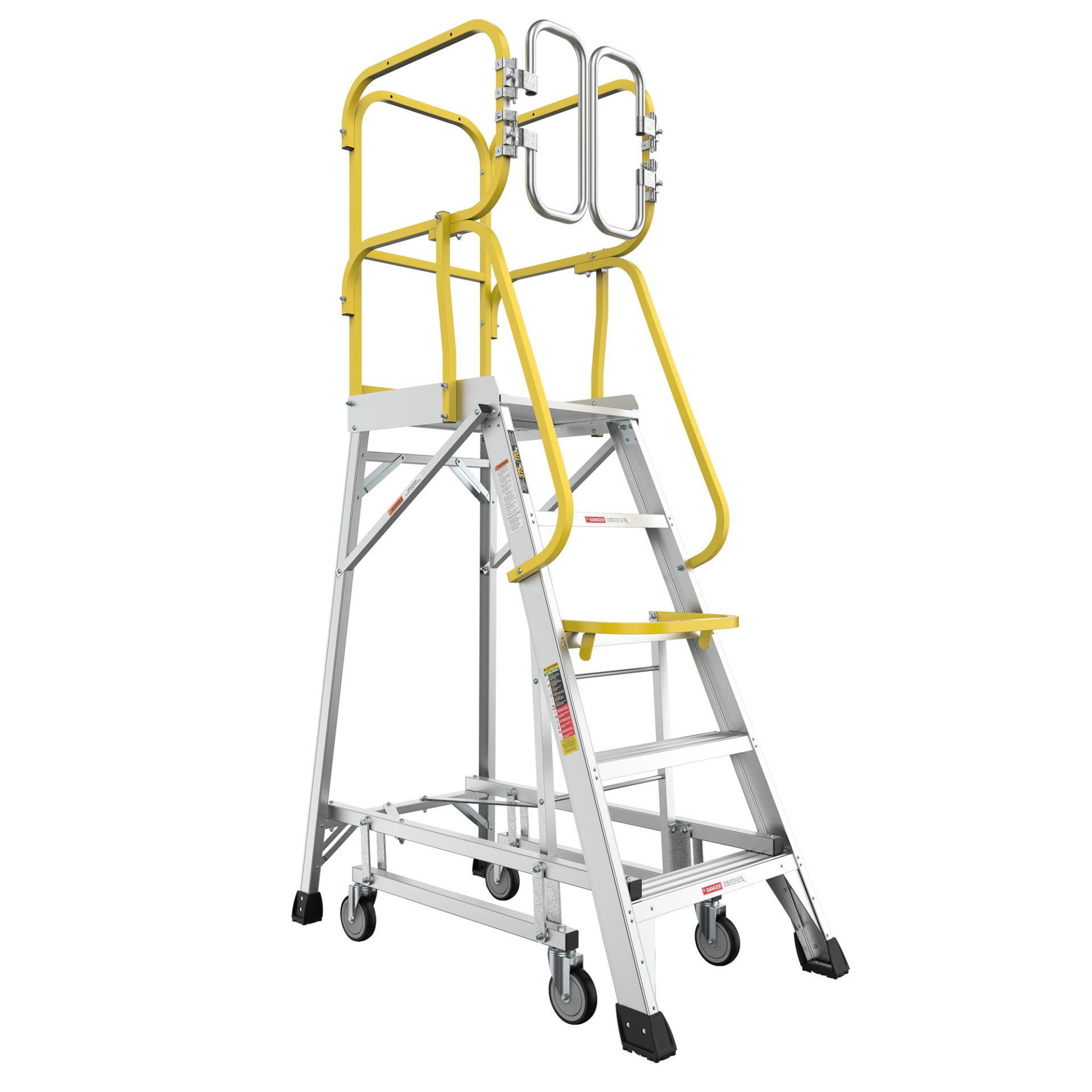 Heavy Duty Aluminum Rolling Platform Ladder With 5 Steps, 375Lbs Capacity - Silver - Image 6