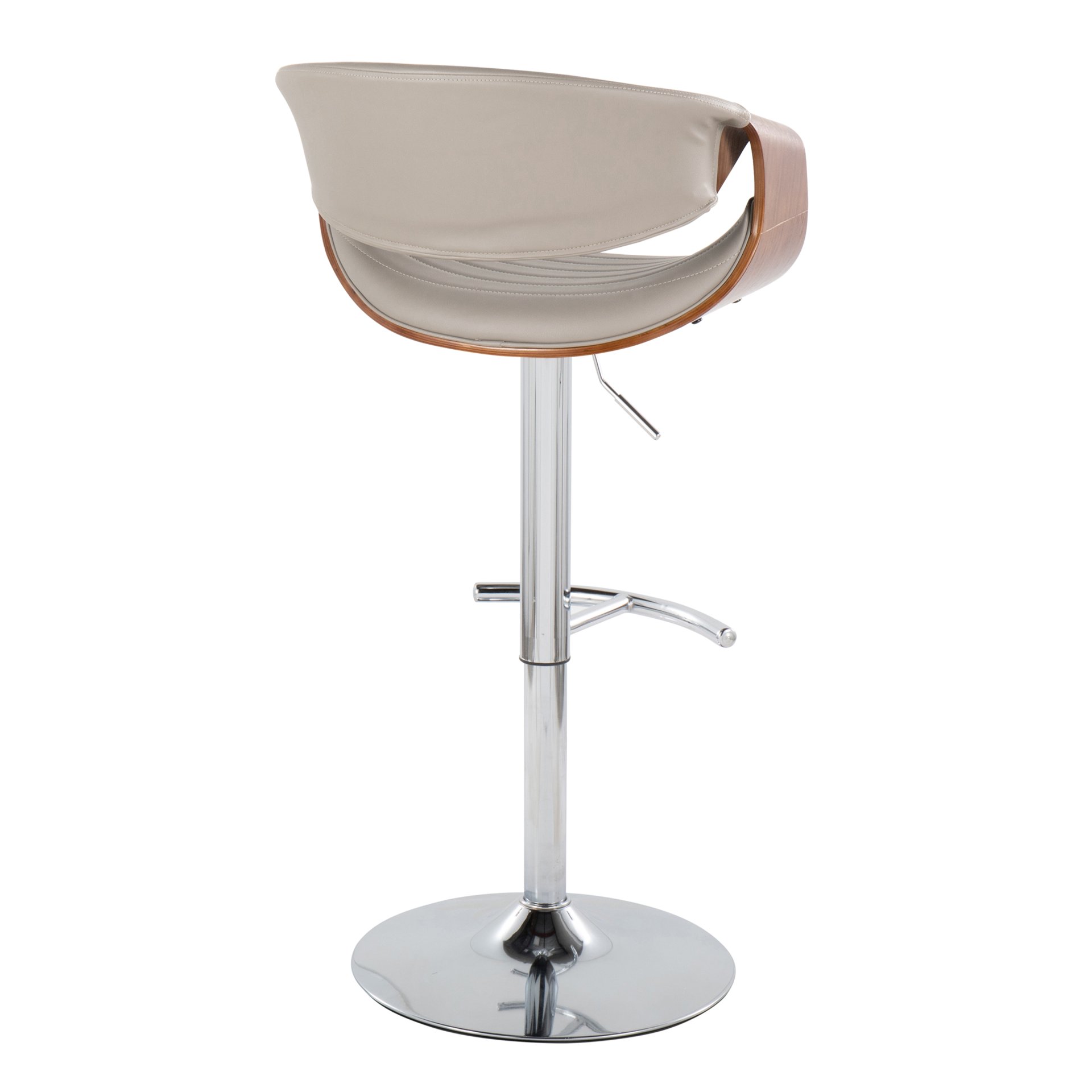 Symphony - Mid-Century Modern Adjustable Barstool With Swivel With Rounded T Footrest (Set of 2) - Chrome / Walnut / Gray - Image 4